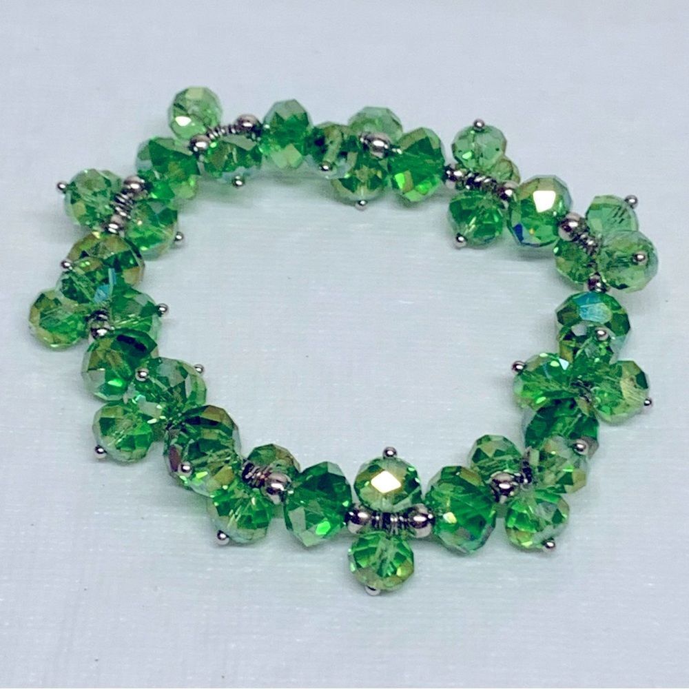 Vintage Shimmering Aurora Borealis Bracelet Lime Green OSFA Gorgeous see video